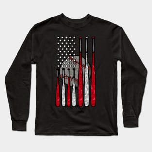 Vintage American Flag Baseball Tee Baseball Gift For Players Long Sleeve T-Shirt